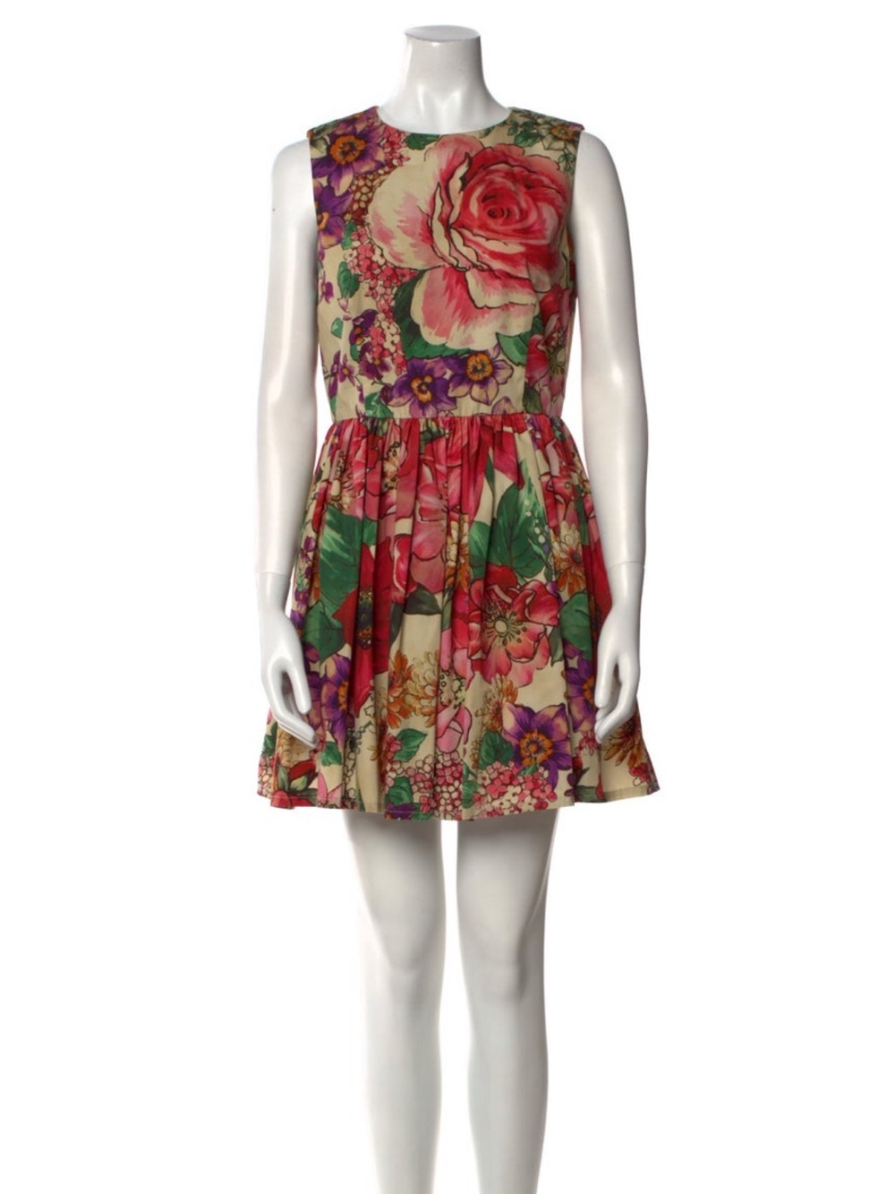 RED Valentino Floral Sleeveless cotton dress in Pink and Green